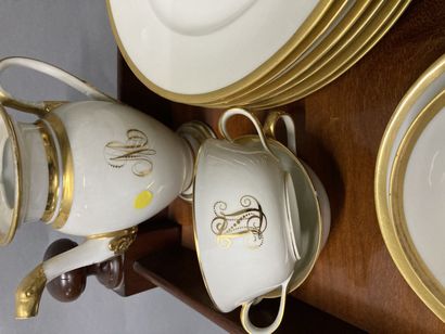 null Porcelain tea/coffee set with cups and saucers. A large set of plates, with...