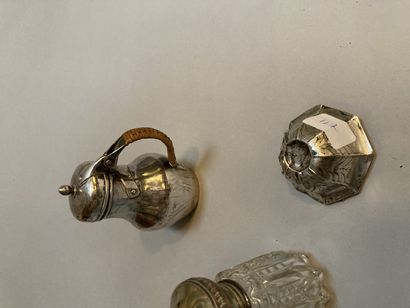 null Silver lot comprising: three elements of a glass toilet set with silver lids,...