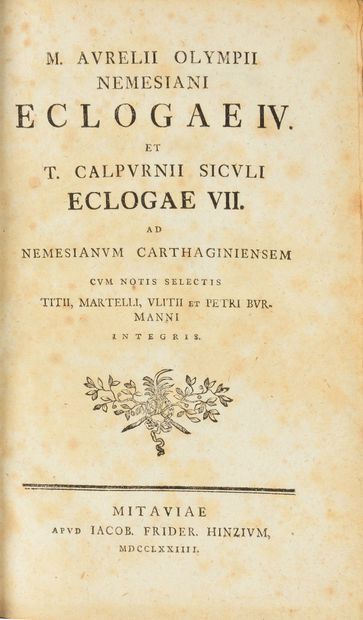 null AURELII OLYMPII. Nemesiani. Eclogae IV. Mitaviae, Jacob Frider Hinzium, 1774,...