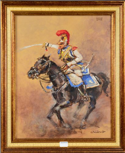null Marcel Wibault (1904/1998), huile sur panneau : Un carabinier du 1er régiment,...