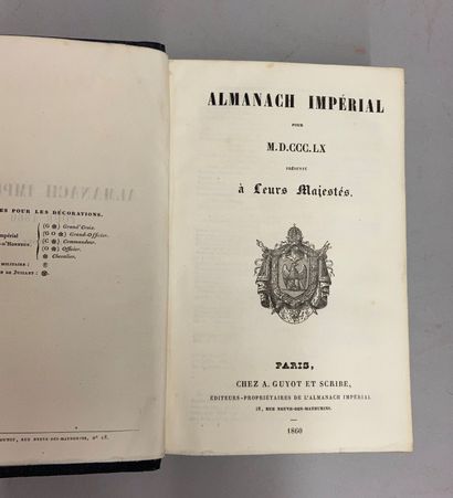 null [ALMANACH]. Réunion de 3 Almanachs National et Impériaux en reliure de l’époque....