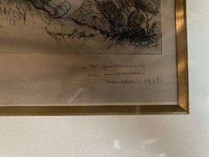 null Enfant devant la mer, dessin, portant signature Poulbot, dédicacé et daté 1917

16...