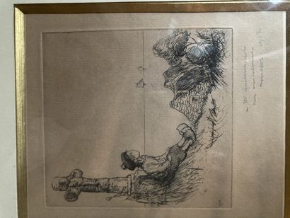 null Enfant devant la mer, dessin, portant signature Poulbot, dédicacé et daté 1917

16...