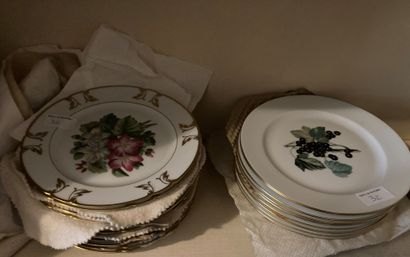 null SEQUENCE OF THIRTEEN PLATES

LIMOGES

Porcelain with fruit decoration and golden...