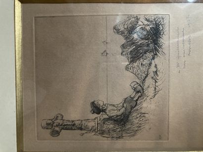null Child in front of the sea, drawing, signed Poulbot, autographed and dated 1917

16...