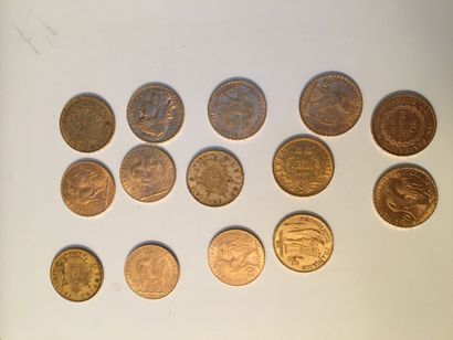  14 pièces de 20 Francs or (usures)