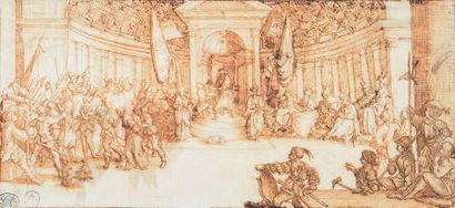 Ecole italienne du XVIIe siècle A royal audience Pen and brown ink, brown wash. Bears...