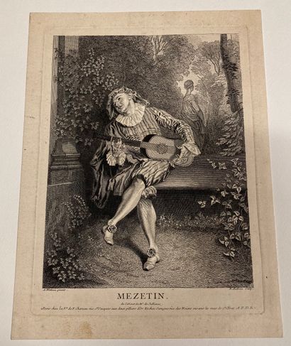 Jean-Antoine Watteau (1684-1721) Under a Mezzetin suit - Mezzetin Engraved by Thomassin,...