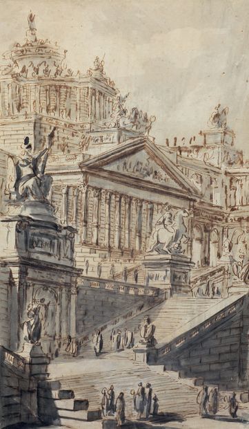 Attribué à Juste Nathan BOUCHER (1736-1782) 
Colonnade italienne
Escalier de palais...