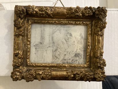 École FRANÇAISE du XVIIIe siècle 
Deux anges
Pierre noire. 5 x 7 cm