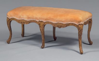  A moulded and carved ash bench decorated with shells and stylised foliage; of contoured...