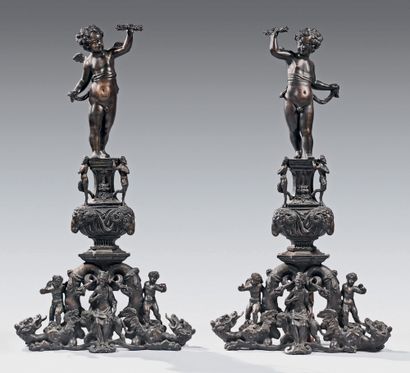 Important pair of chased bronze and gilt...