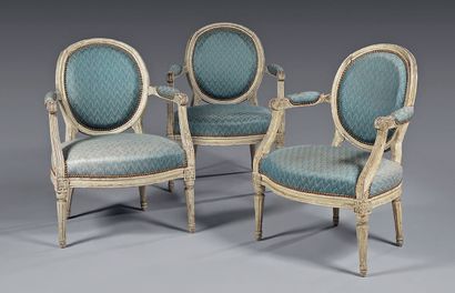 Suite of three armchairs with cabriolet back...