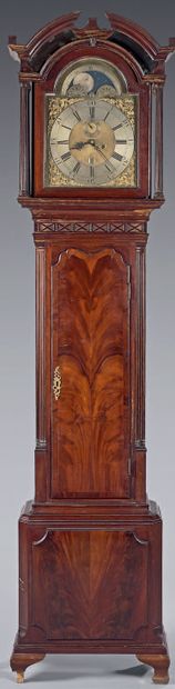 null A mahogany and mahogany veneer regulator; the architectural case decorated with...