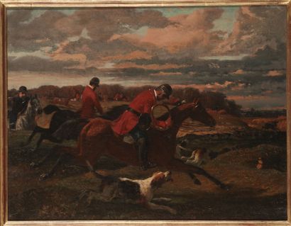 null 
Nicolas MOREAU (c.1820-?). Equipage chassant le cerf. Huile sur toile, signé...