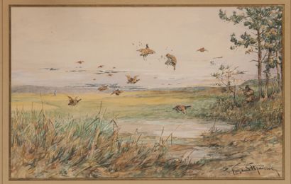 null 
Fernand MAISSEN (1873-?). La chasse aux perdreaux. Aquarelle sur papier signée...