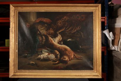 null 
Ecole Hollandaise du XIXe siècle, dans le goût de JAN WEENIX. Nature morte...