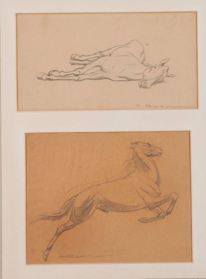 null 
Auguste ROUBILLE (1872-1955). Etude de chevaux. Crayon sur papier signé en...