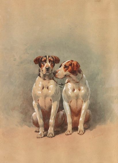 Charles de CONDAMY (c.1855-1913). Deux chiens....
