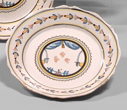 NEVERS Earthenware plate with contoured border, with polychrome decoration called...