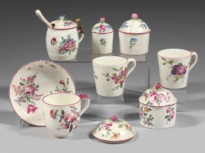 MENNECY et SCEAUX A set of soft porcelain with polychrome floral decoration including...