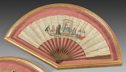 Paper fan with polychrome decoration representing...