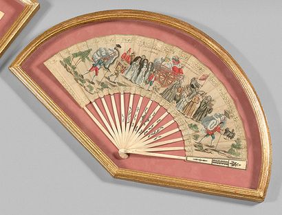 null Printed paper fan with polychrome decoration and gouache and gold highlights...