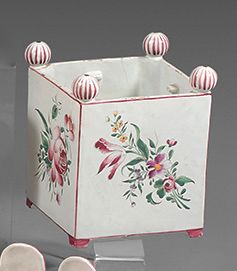 LES ISLETTES Four small quadrangular earthenware jardinières decorated in low fire...