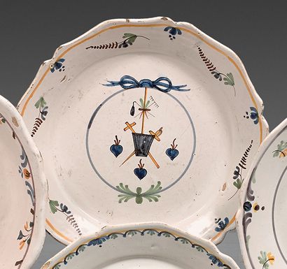 NEVERS Earthenware plate with contoured border, with polychrome decoration of the...