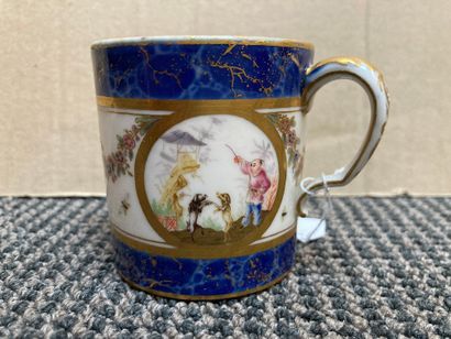 SÈVRES Litron cup and a saucer. The cup in hard porcelain decorated in polychrome...