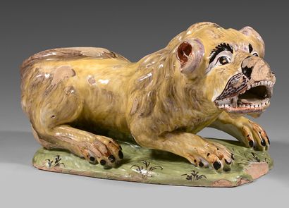 Late 18th century earthenware lion, possibly...