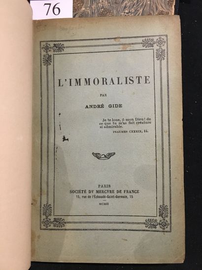 GIDE (André). L'Immoraliste. Paris, Société du Mercure de France, 1902. In-12, maroquin...