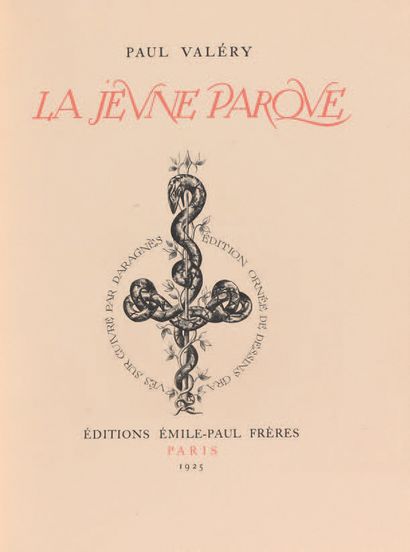 VALÉRY (Paul). La Jeune Parque. Paris, Éditions Émile-Paul Frères, 1925. In-4°, maroquin...