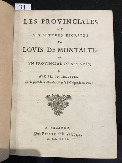 PASCAL (Blaise). Les Provinciales // ov // les Lettres escrites // Par // Lovis de...