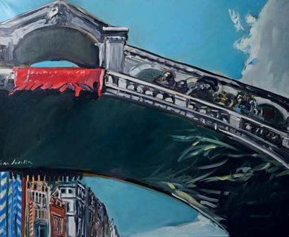 Jean ARCELIN (né en 1962) View of the Rialto Oil on canvas, signed lower left. 130...
