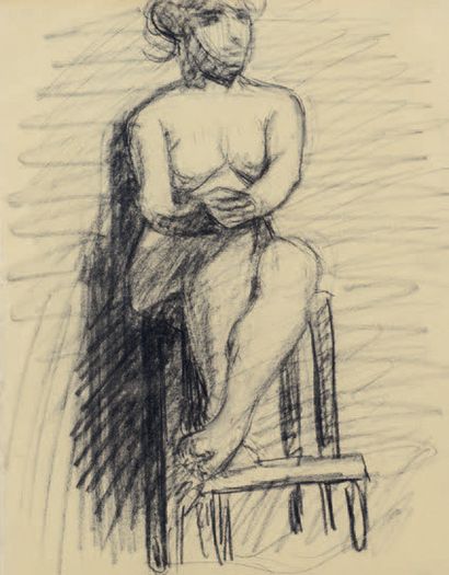 Albert Marquet (1875-1947) Nude in the studio Double-sided charcoal and stump drawing....