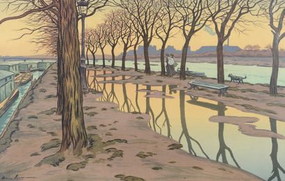 Henri RIVIERE (1864-1951) Swan Island Lithograph in colours, signed in the plate...
