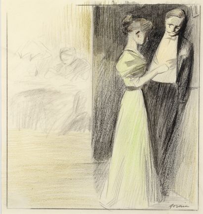 Jean-Louis FORAIN (1852-1931) 
Avant le bal
Dessin au crayon noir et à l'estompe...