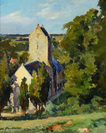 Marcel PARTURIER (1901-1976) 
Bell tower in the trees
Oil on panel, signed with the...