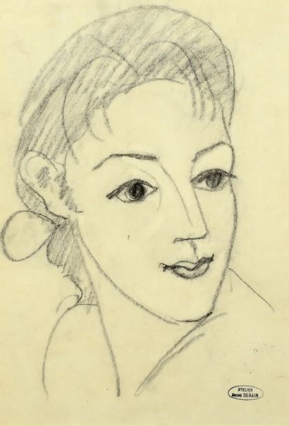 André DERAIN (1880-1954) 
Portrait de femme
Dessin au crayon noir et à l'estompe,...