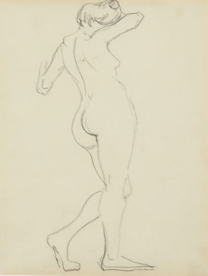 Albert Marquet (1875-1947) Standing nude with head hidden Double-sided black pencil...