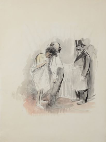 Jean-Louis FORAIN (1852-1931) The surprised lovers Ink and wash drawing heightened...