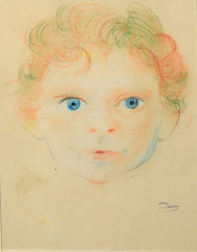 André DERAIN (1880-1954) Portrait de Boby Dessin aux crayons de couleurs, porte le...