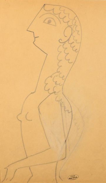 André DERAIN (1880-1954) Etruscan profile Black pencil drawing, bears the studio...