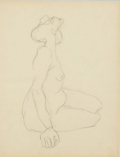 Albert Marquet (1875-1947) 
Nu assis regardant en arrière
Dessin au crayon noir.
26,5...