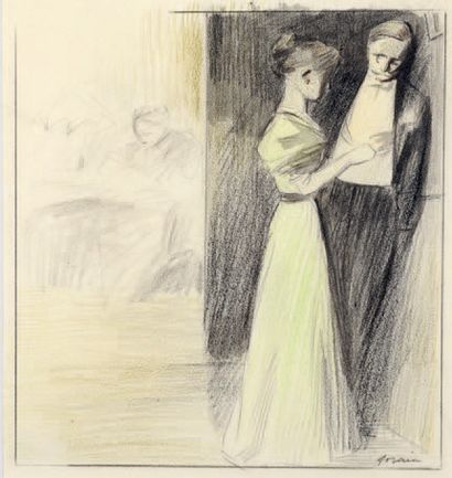Jean-Louis FORAIN (1852-1931) Before the ball Black pencil and charcoal drawing enhanced...