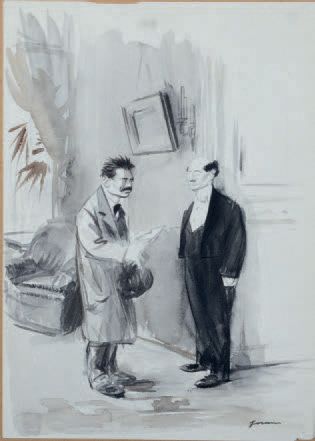 Jean-Louis FORAIN (1852-1931) 
Le maître d'hôtel
Dessin à l'encre et au lavis, signé...