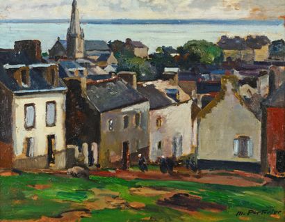 Marcel PARTURIER (1901-1976) Le clocher du village, Finistère, vers 1922/1930 Huile...