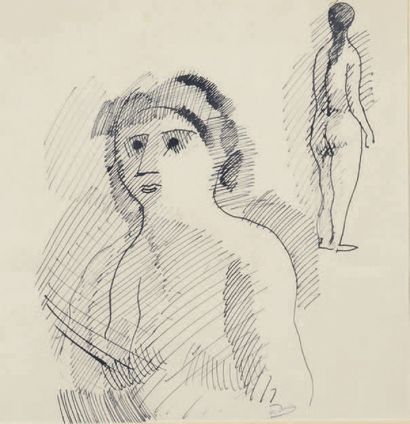 André DERAIN (1880-1954) Study of a woman Ink drawing, bears the signature stamp...