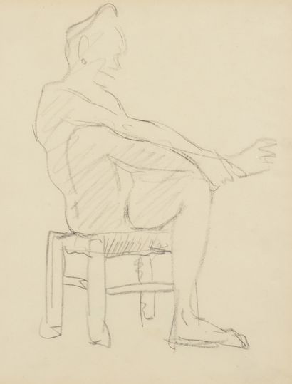 Albert Marquet (1875-1947) 
Nu assis au tabouret
Dessin au crayon noir.
26,5 x 20...